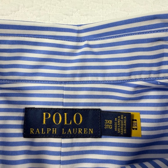 NWT Polo Ralph Lauren Mens 3XB Blue White Stripe Button Down Dress Shirt Stretch - Picture 2 of 9